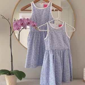 NWT- Lily Pulitzer girls dresses. Light blue stripes, white eyelet detailing.